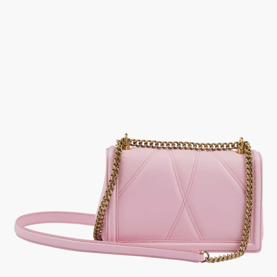 Dolce & Gabbana Pink-Gold Heart Embellished Bag with Chain Strap