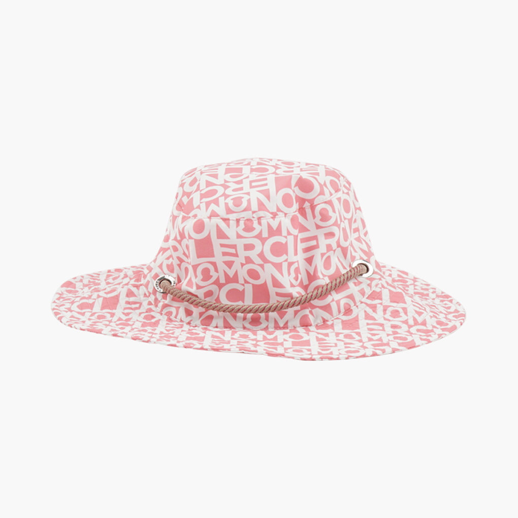 Moncler Pink-White Logo Print Hat with Adjustable Chin Strap