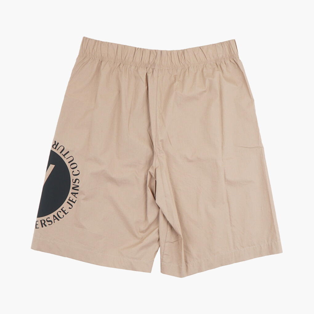 Versace Beige-Black Logo Print Shorts