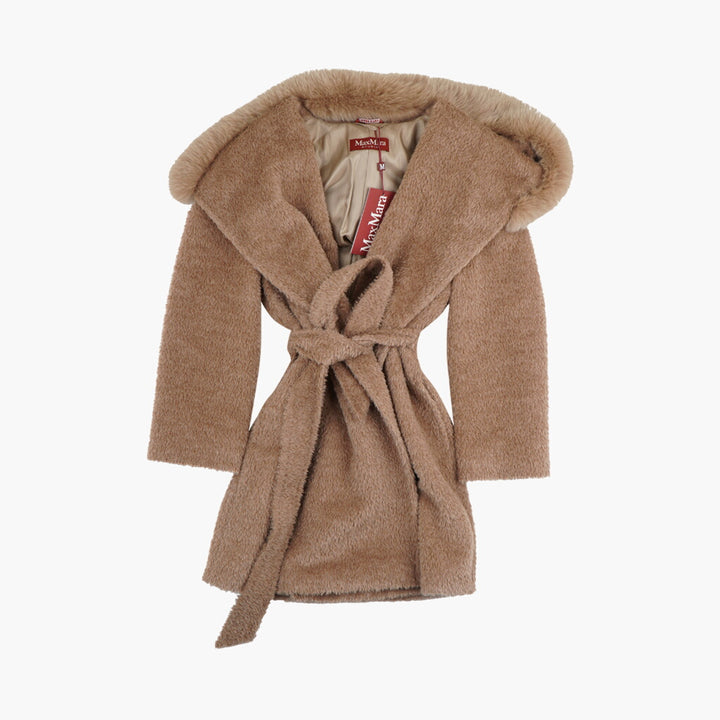 Max Mara Luxurious Beige Shawl Collar Coat with Self-Tie Waist Belt