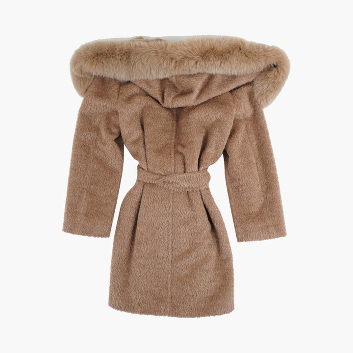 Max Mara Luxurious Beige Shawl Collar Coat with Self-Tie Waist Belt