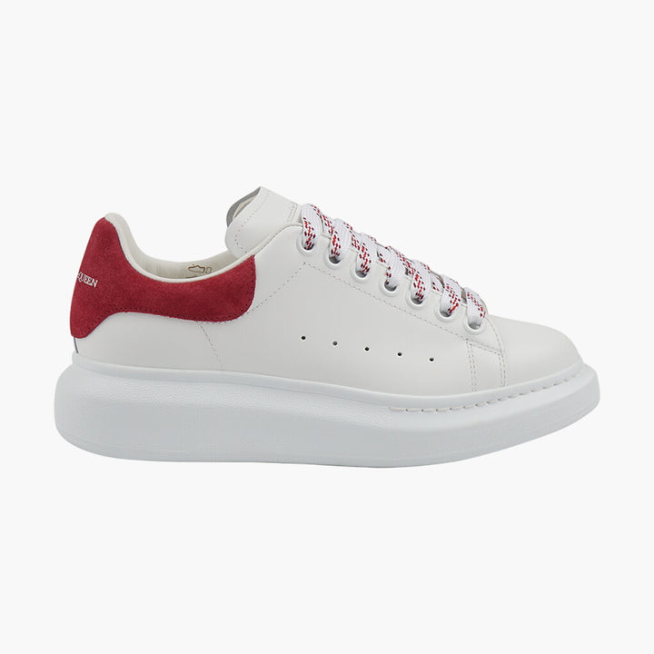 Alexander McQueen Women's White-Bordeaux Leather Sneakers with Red Suede Heel Tab -