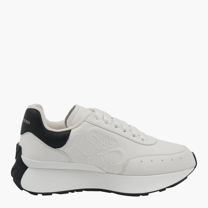 Alexander McQueen White Leather Sneakers with Black Heel Tab -