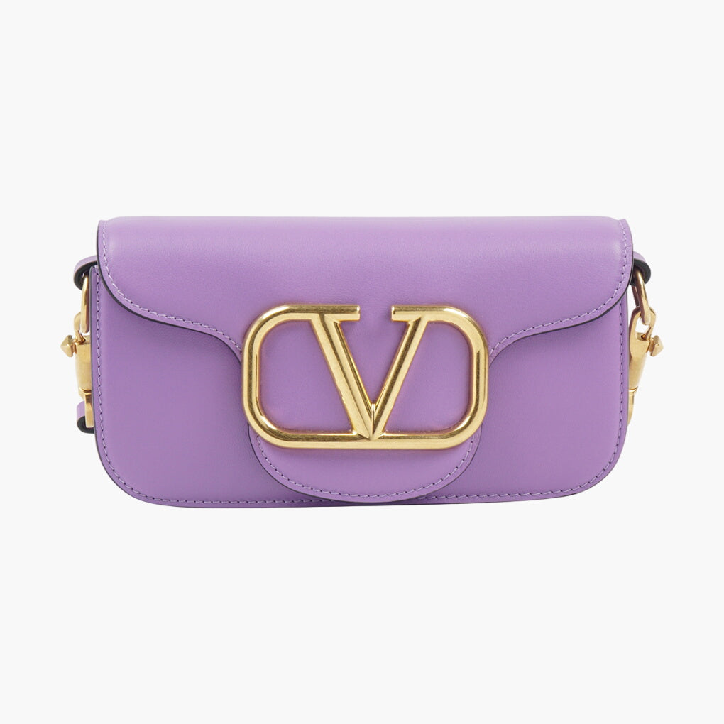 Valentino Bags Luxurious Violet Handbag with Iconic Gold Logo Detailing