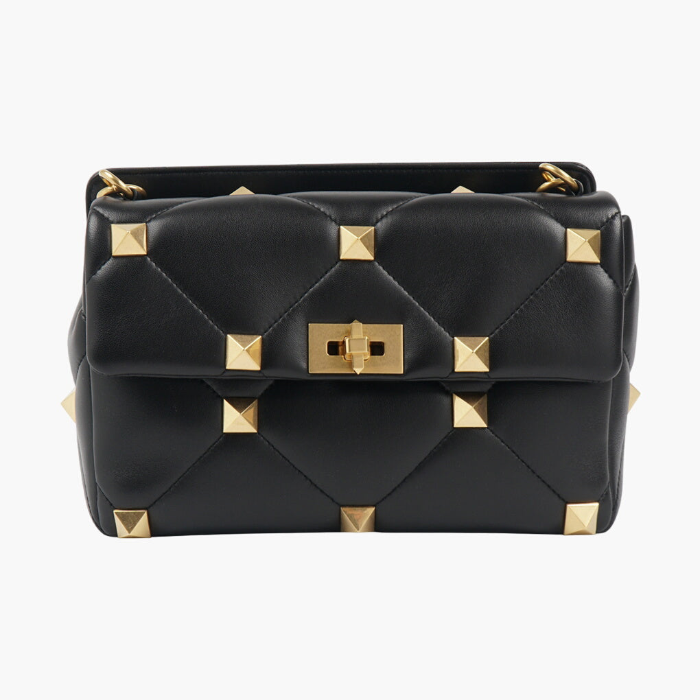 Valentino Bags Black-Gold Luxury Handbag with Gold-Tone Studs