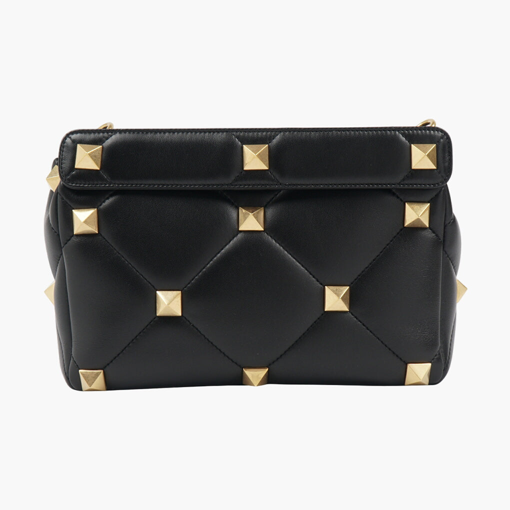 Valentino Bags Black-Gold Luxury Handbag with Gold-Tone Studs