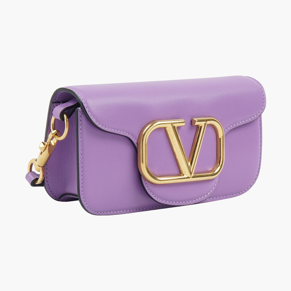 Valentino Bags Luxurious Violet Handbag with Iconic Gold Logo Detailing