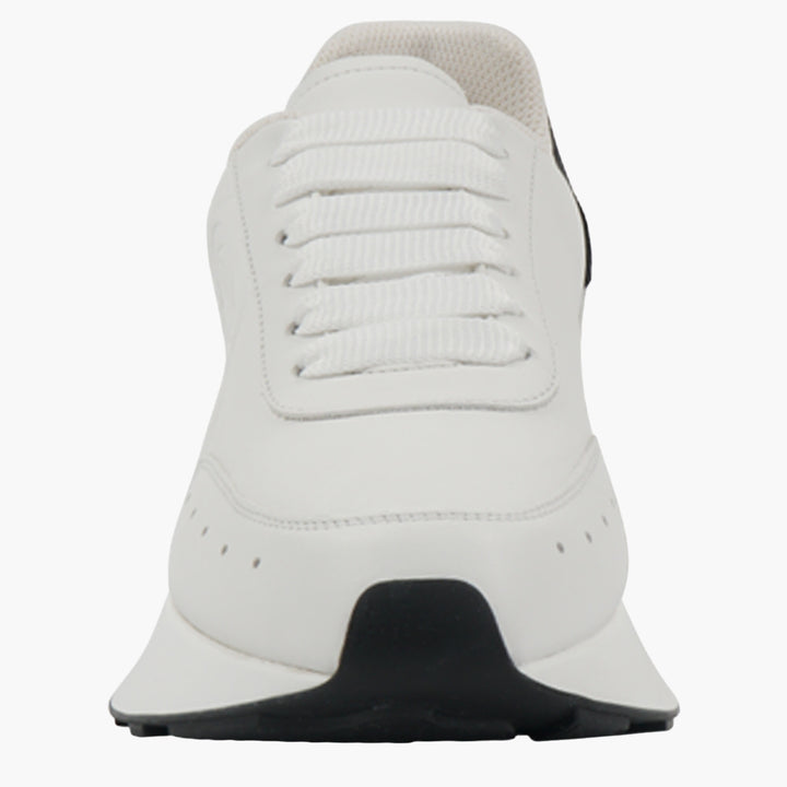 Alexander McQueen White Leather Sneakers with Black Heel Tab -