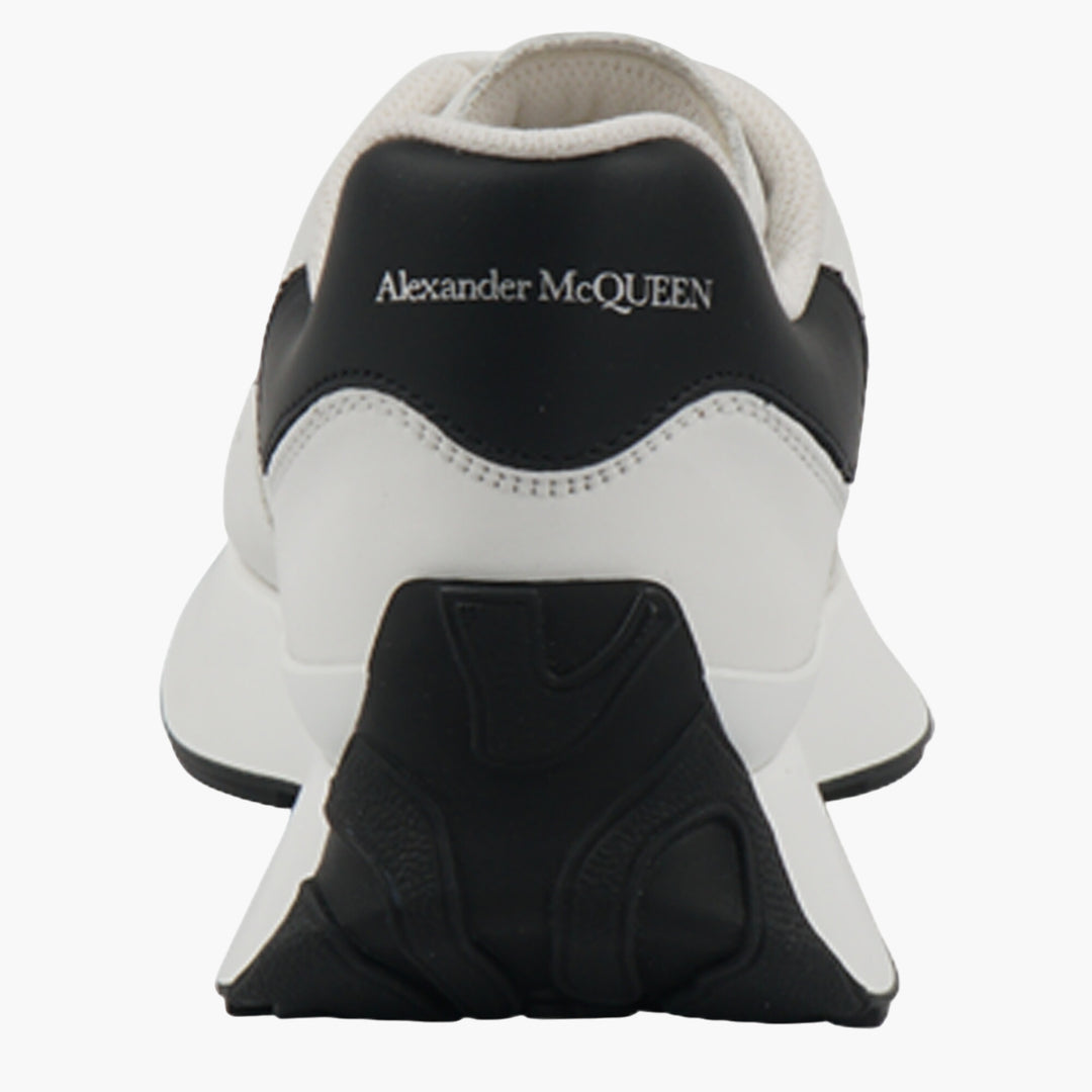 Alexander McQueen White Leather Sneakers with Black Heel Tab -