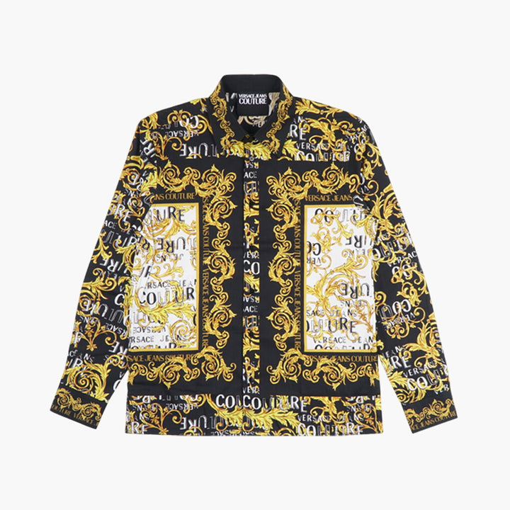 Camicia Versace con stampa barocca in nero-oro-bianco