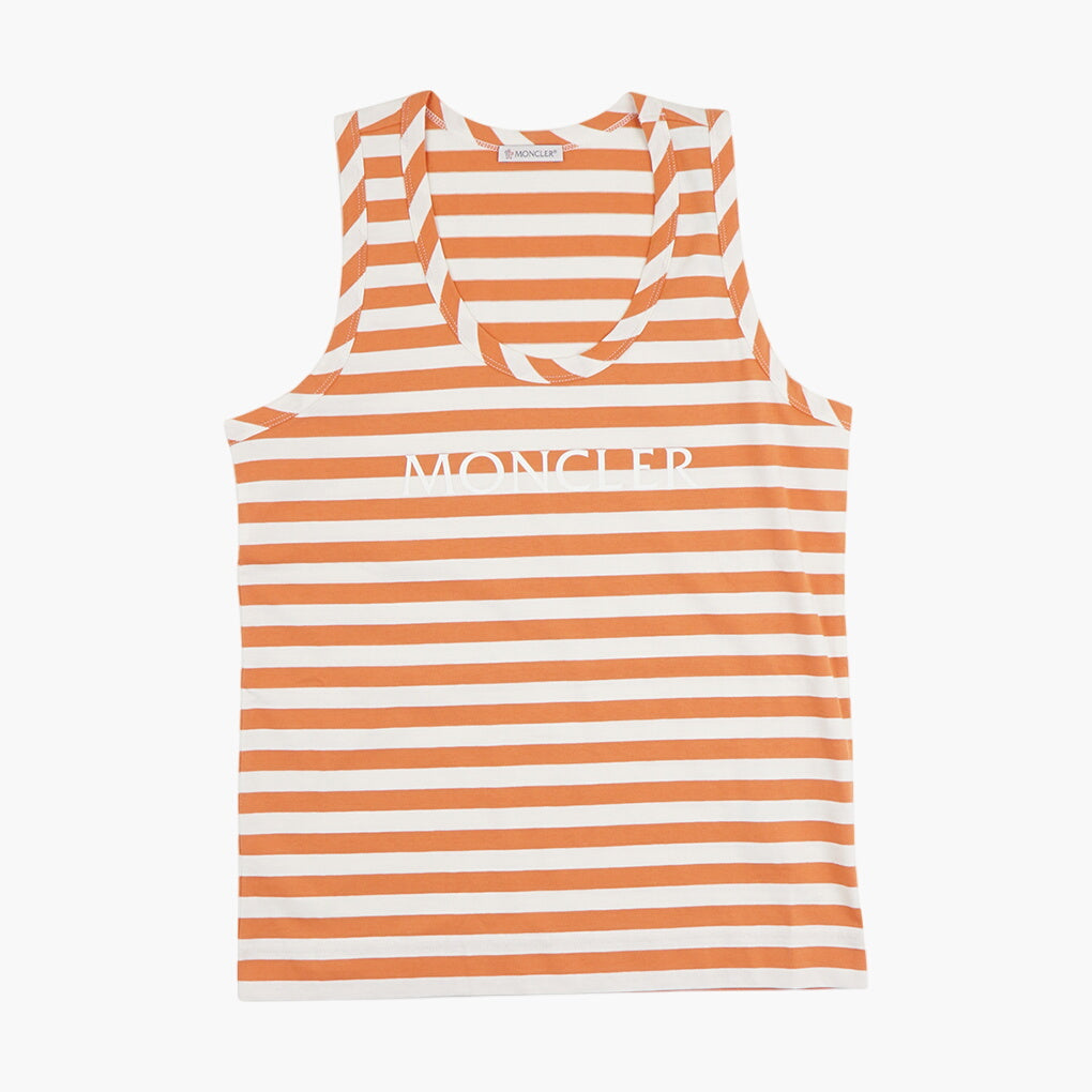 Moncler Women's Striped Sleeveless Top in White-Orange