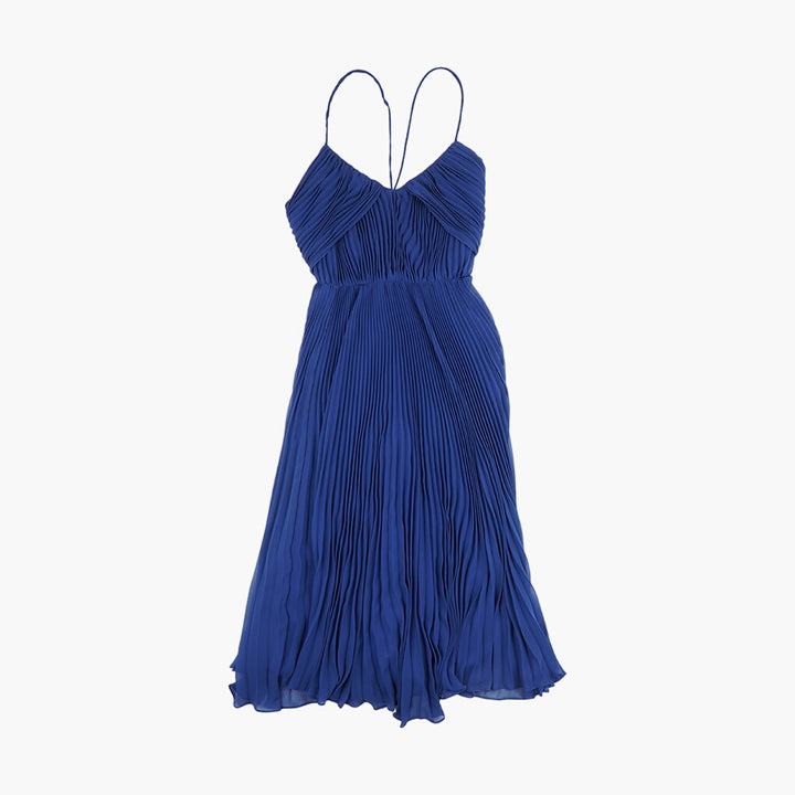 Max Mara Elegante Abito Blu Plissettato con Spalline Regolabili