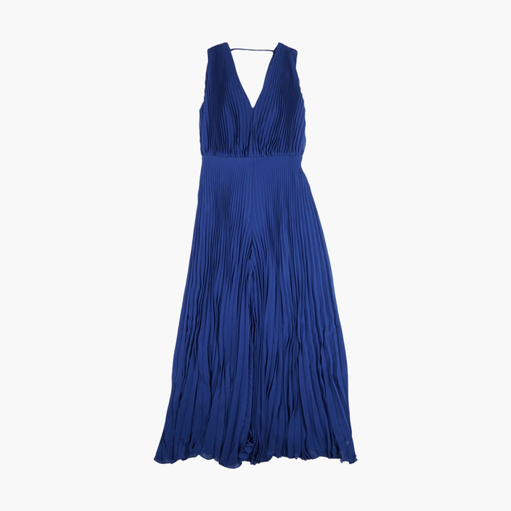 Max Mara Elegante Abito Blu Plissettato Scollo a V