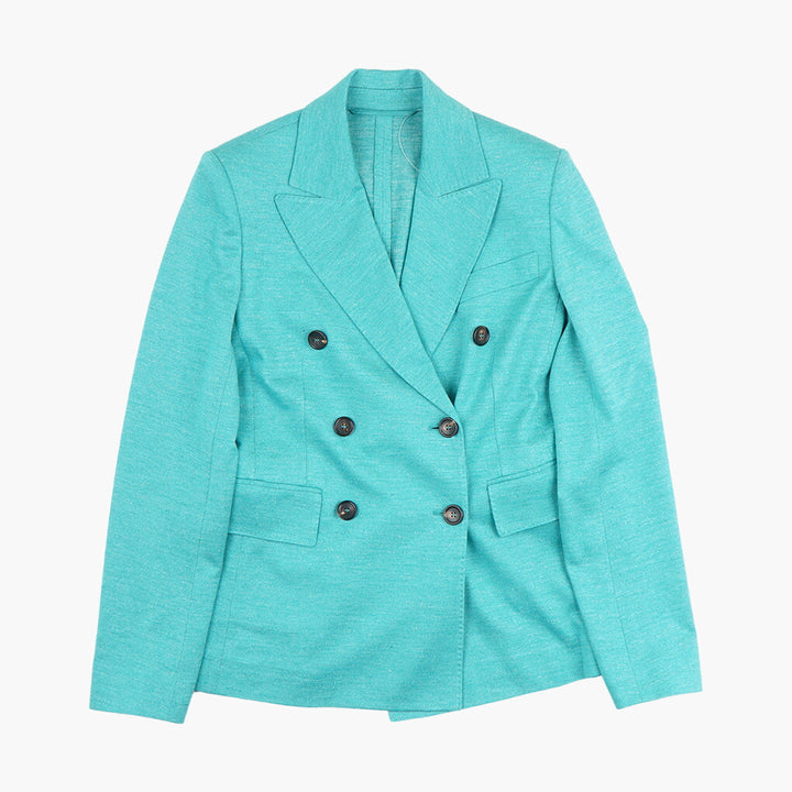 Max Mara Turquoise Double-Breasted Jacket with Notch Lapels