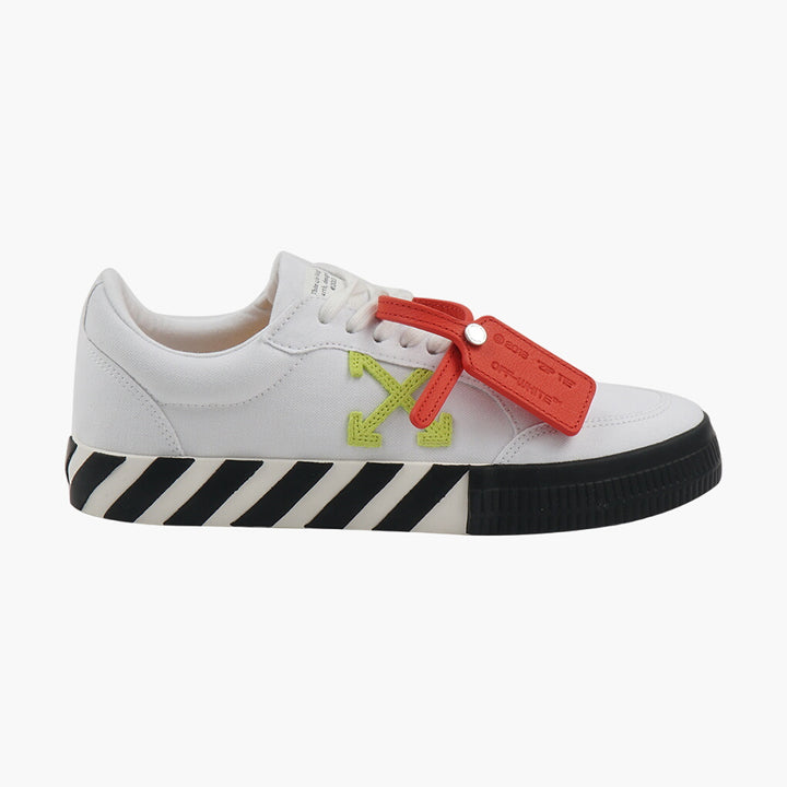 Off-White Sneakers with Iconic Arrow Design and Striped Sole - White-Lime Men's Footwear