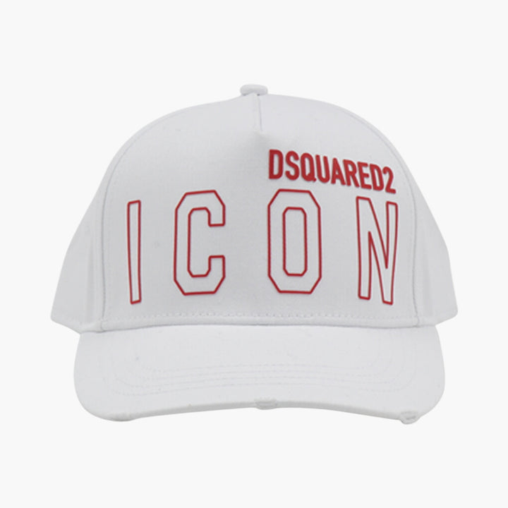 Cappello Dsquared2 "ICON" Logo Bianco-Rosso con Cinturino Regolabile