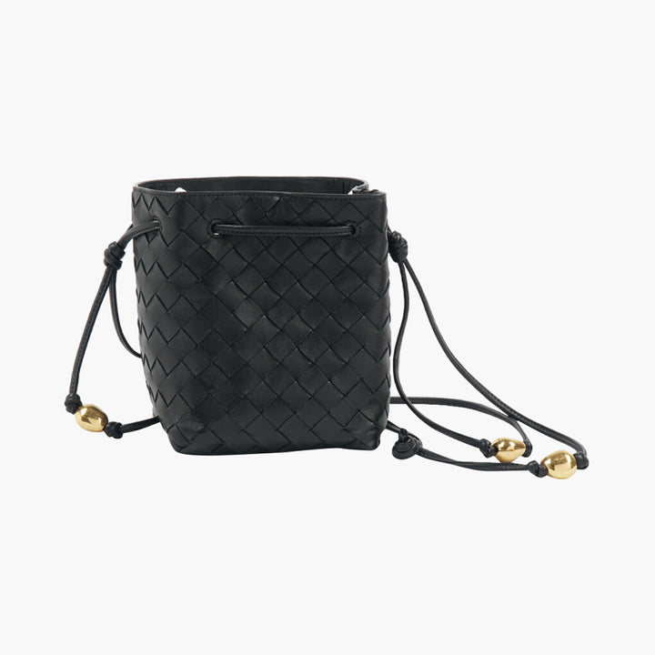 Bottega Veneta Intrecciato Leather Bag in Black-Gold - Made in Italy