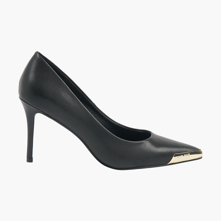 Versace Elegant Black-Gold Leather Pumps with Gold-Tone Detail and Stiletto Heel