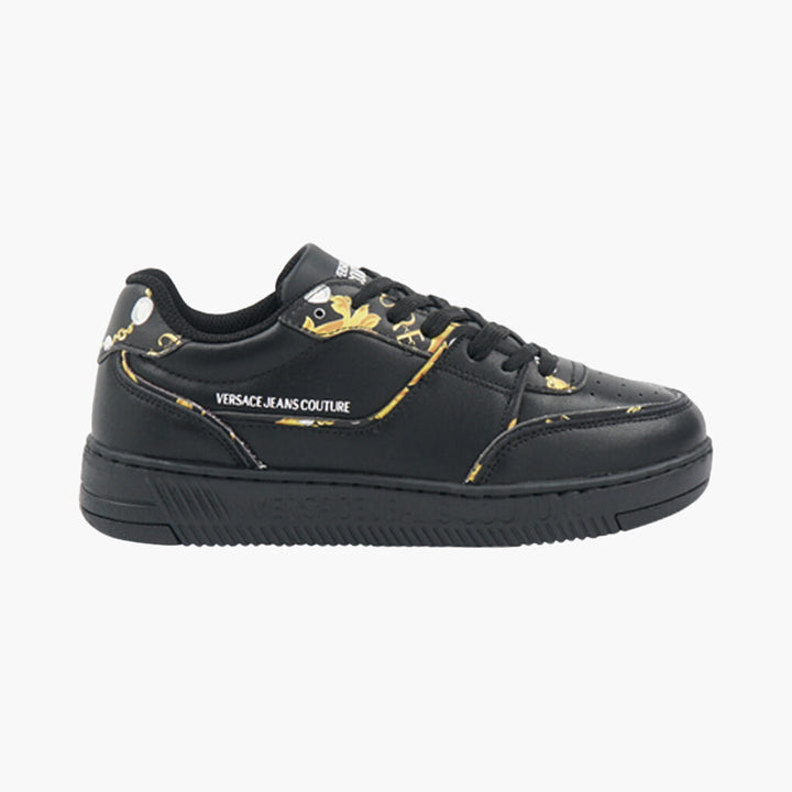 Sneakers Versace nere e dorate con dettagli floreali - Calzature di lusso Made in Italy