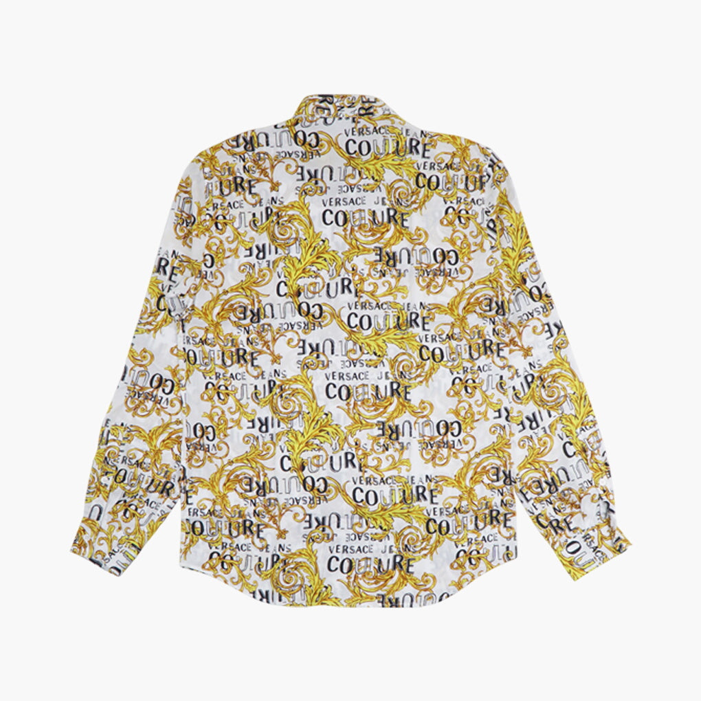 Camicia da uomo Versace con stampa audace in bianco-oro-nero