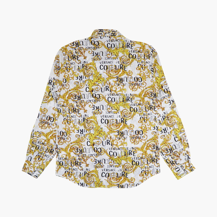 Camicia da uomo Versace con stampa audace in bianco-oro-nero