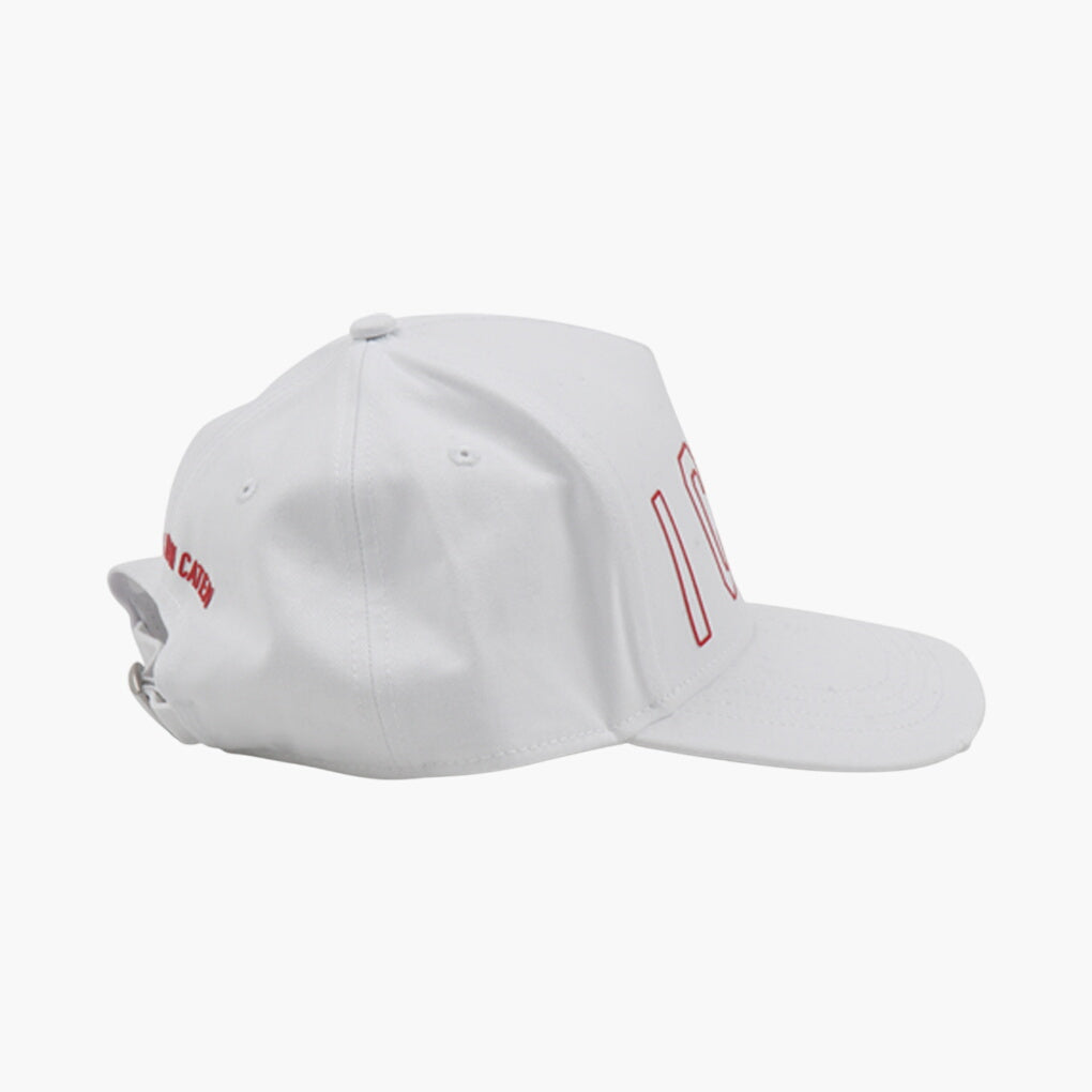 Cappello Dsquared2 "ICON" Logo Bianco-Rosso con Cinturino Regolabile