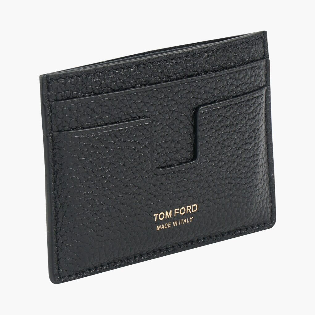 Portafoglio Tom Ford in pelle nero-oro realizzato in Italia con scomparti per carte e sacchetto antipolvere