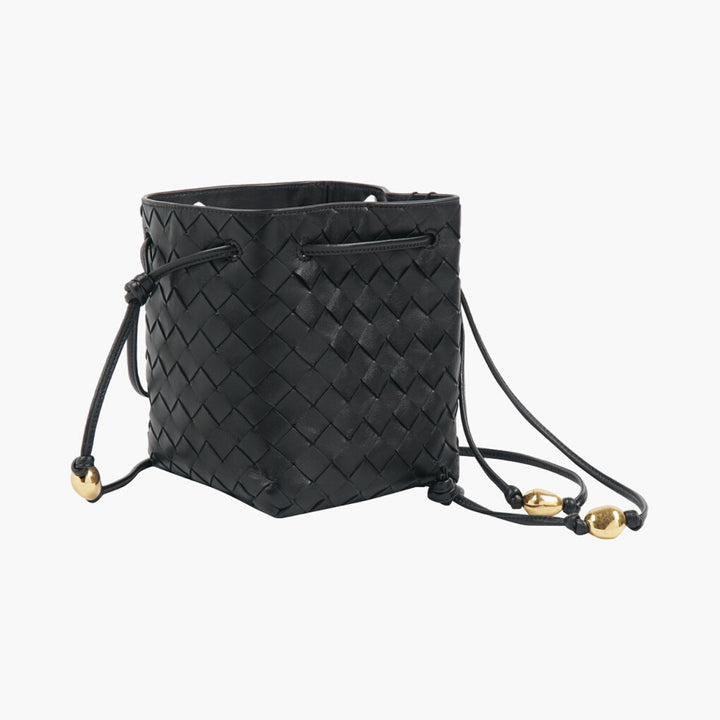 Bottega Veneta Intrecciato Leather Bag in Black-Gold - Made in Italy