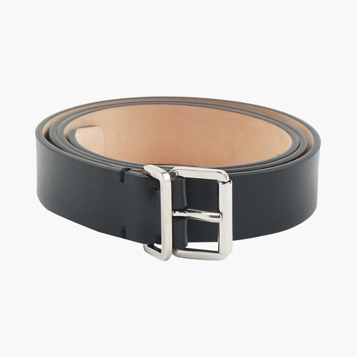 Dsquared2 Black Leather Belt with Polished Silver Buckle