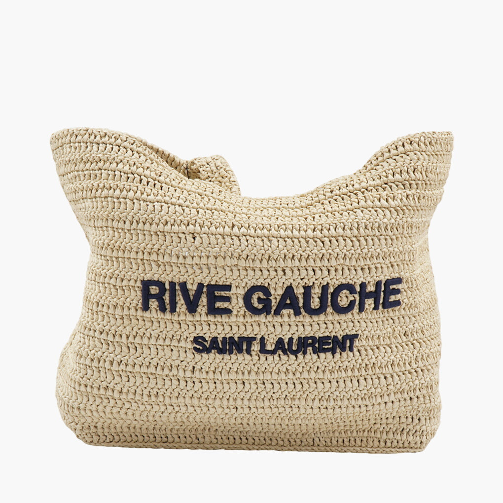 Saint Laurent Rive Gauche Woven Bag Beige-Navy - Made in Italy