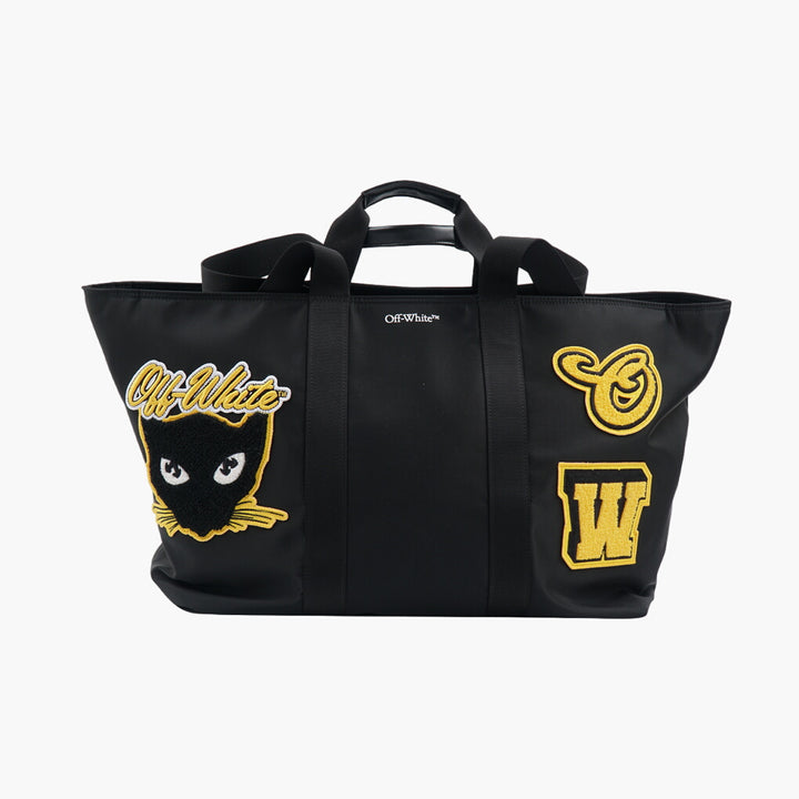 Off-White Black Multi Tote Bag with Embroidered Patches