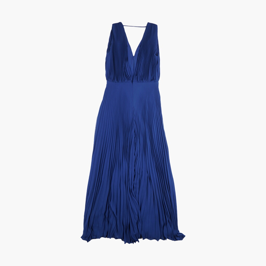 Max Mara Elegant Blue Pleated V-Neck Dress