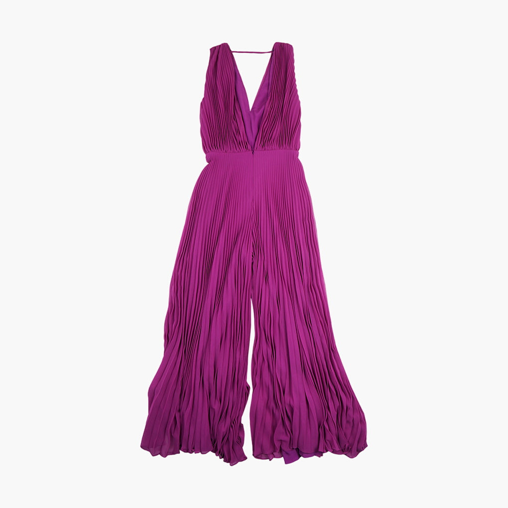 Max Mara Elegant Purple Pleated Dress with V-Neckline