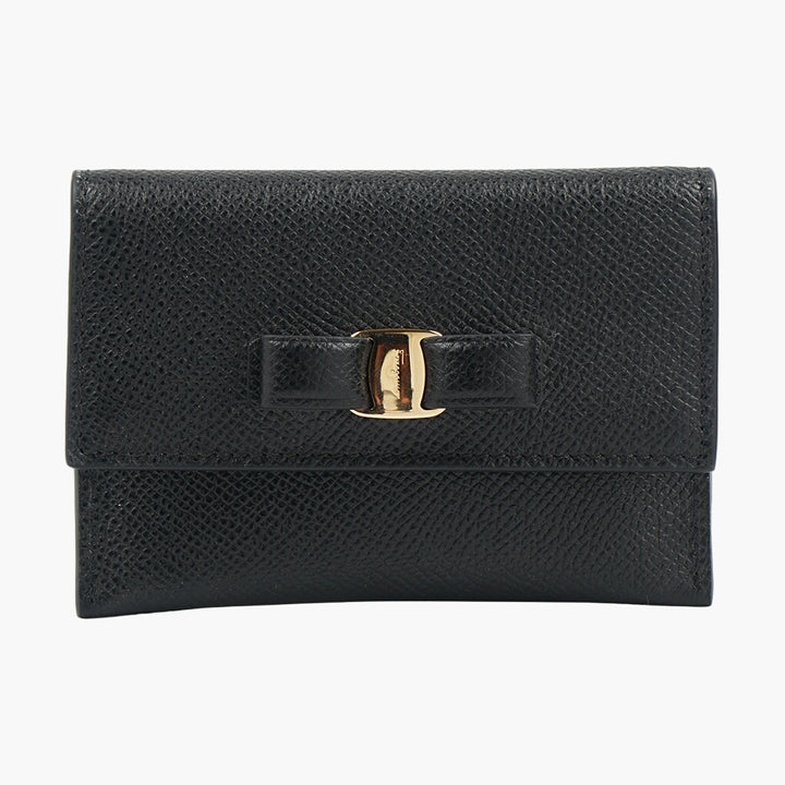 Salvatore Ferragamo Black and Gold Leather Wallet with Gancini Logo