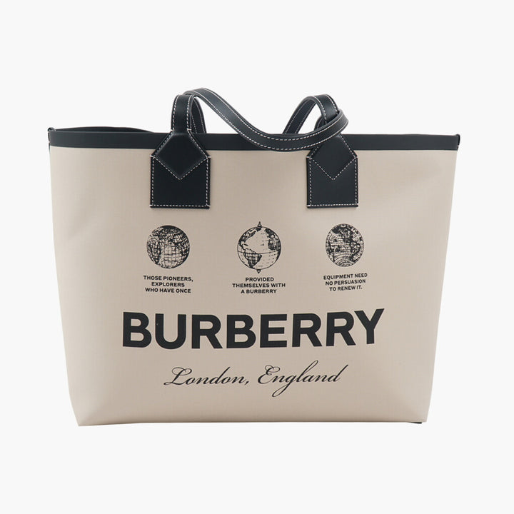 Burberry Beige-Black Cotton Bag with Spacious Interior and Elegant Design