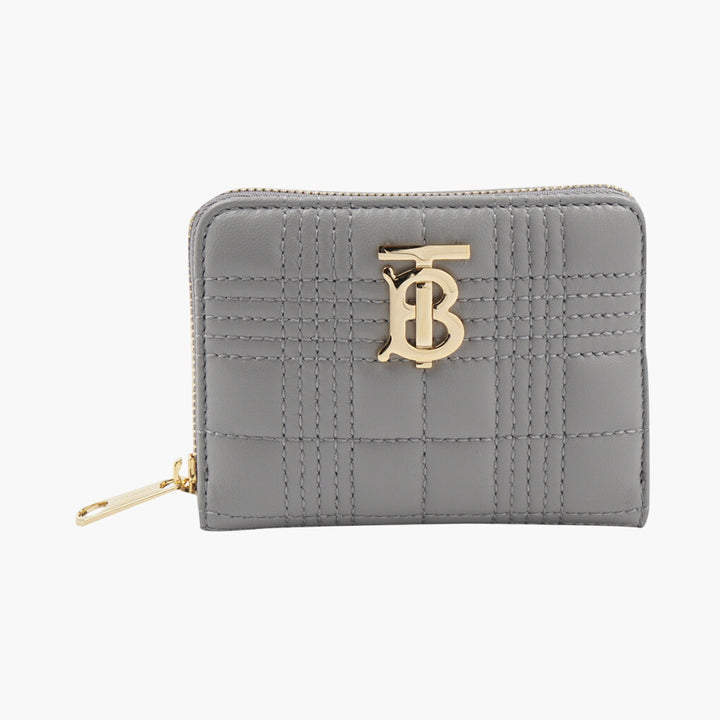 Burberry Grey Leather Wallet with Gold TB Monogram and Quilted Design