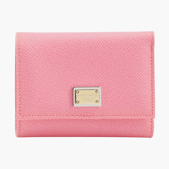 Dolce & Gabbana Pink-Gold Leather Wallet with Gold Logo Plaque