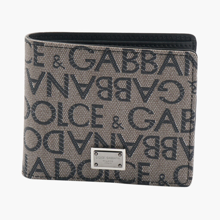 Portafoglio Dolce &amp; Gabbana Beige-Nero con Stampa Logo e Più Slot per Carte