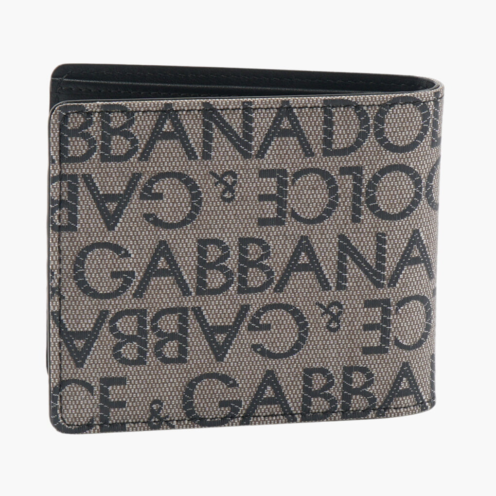 Portafoglio Dolce &amp; Gabbana Beige-Nero con Stampa Logo e Più Slot per Carte