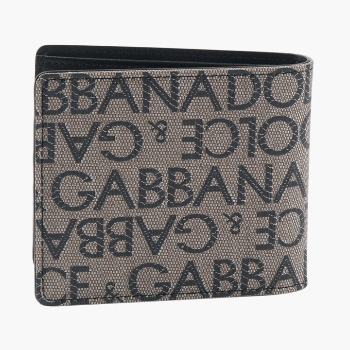 Portafoglio Dolce &amp; Gabbana Beige-Nero con Stampa Logo e Più Slot per Carte