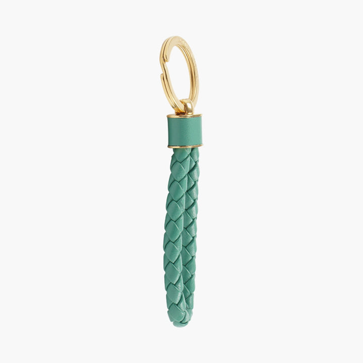 Bottega Veneta Green-gold Woven Leather Keychain with Gold-toned Hardware