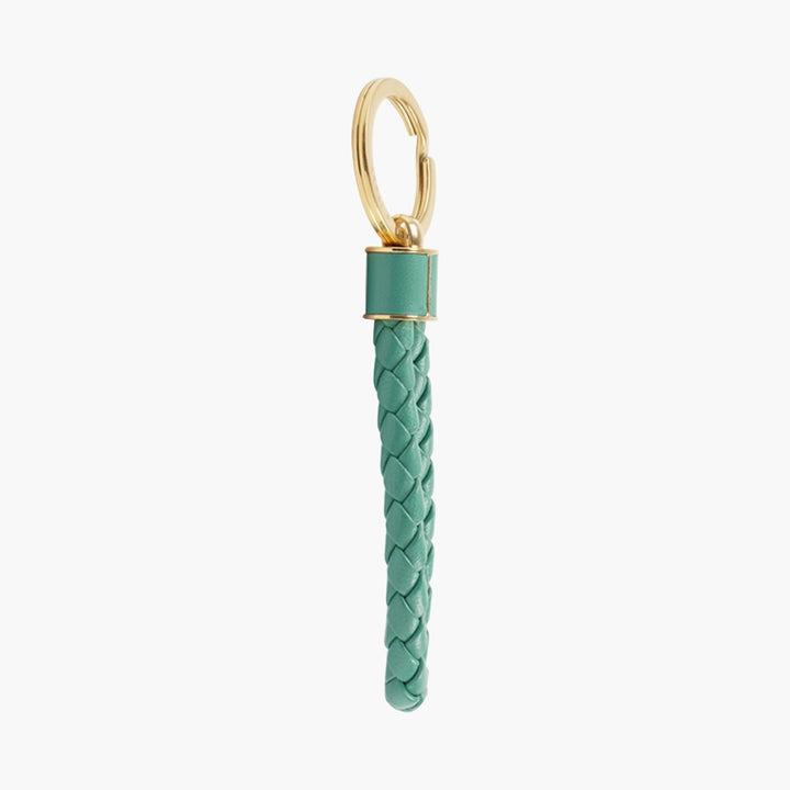 Bottega Veneta Green-gold Woven Leather Keychain with Gold-toned Hardware