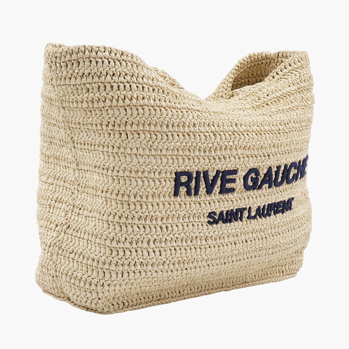 Saint Laurent Rive Gauche Woven Bag Beige-Navy - Made in Italy