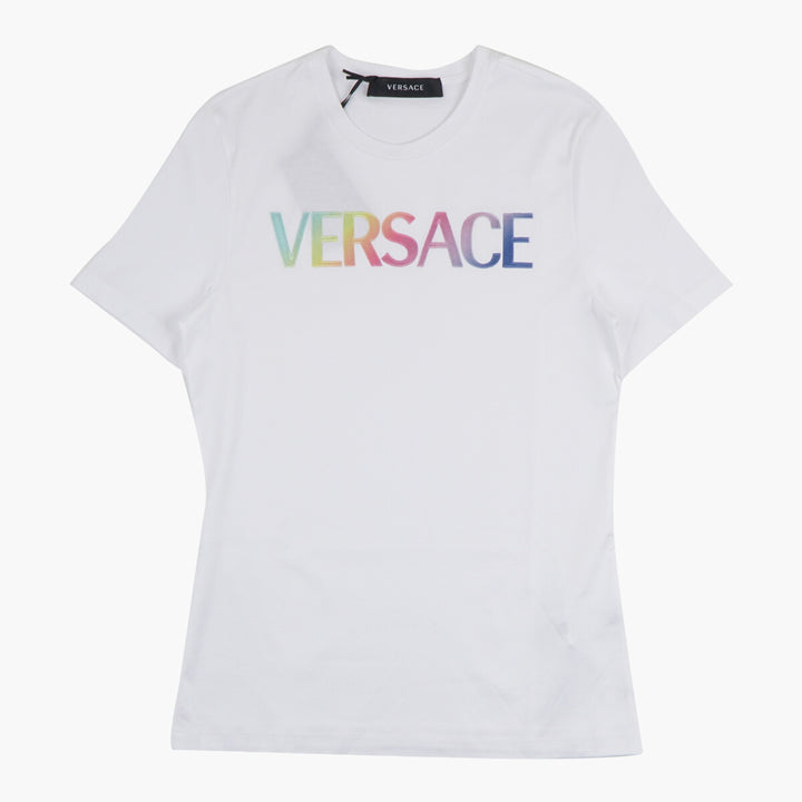 T-shirt e polo Versace bianche con logo e scritte colorate