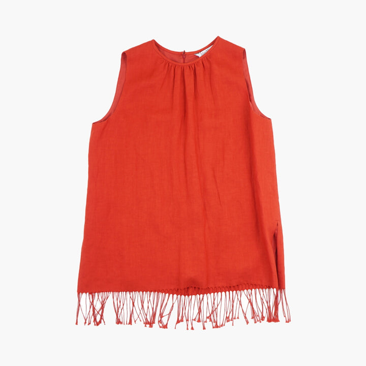 Max Mara Red Sleeveless Dress with Fringe Hem