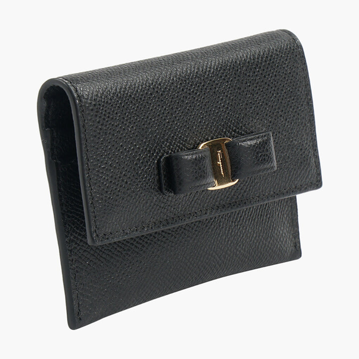 Salvatore Ferragamo Black and Gold Leather Wallet with Gancini Logo