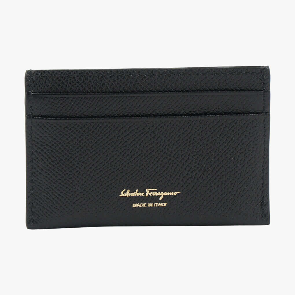 Salvatore Ferragamo Black-Gold Gancini Leather Wallet with Multiple Card Slots