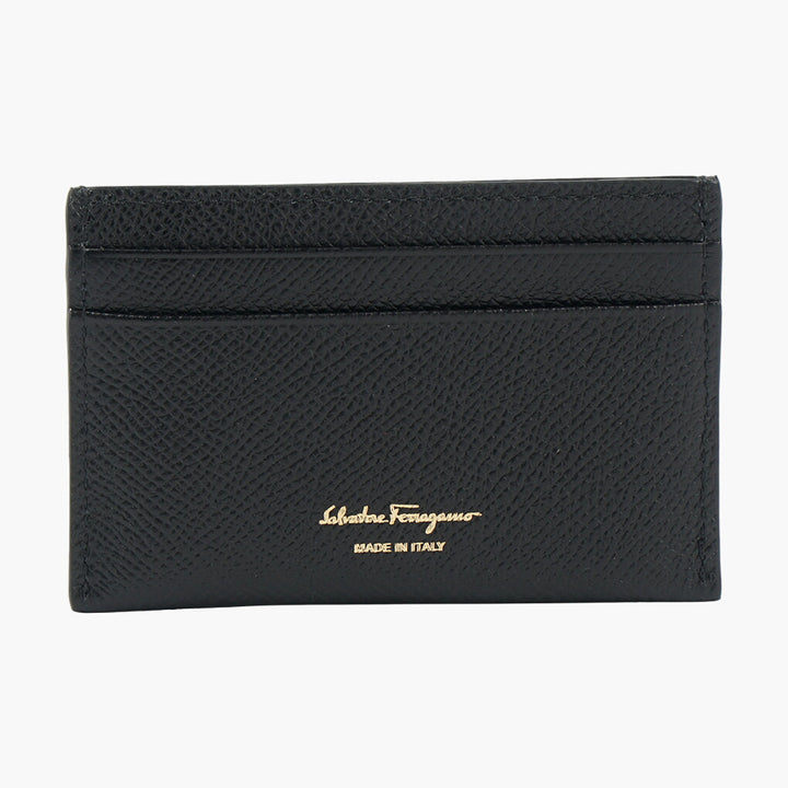 Salvatore Ferragamo Black-Gold Gancini Leather Wallet with Multiple Card Slots