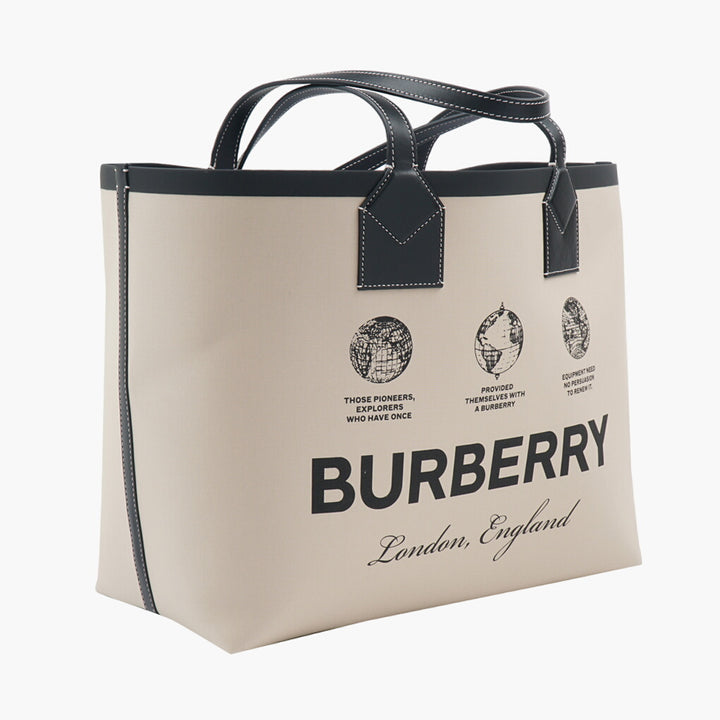 Burberry Beige-Black Cotton Bag with Spacious Interior and Elegant Design