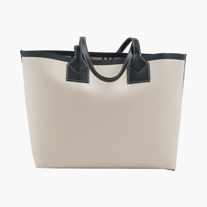 Burberry Beige-Black Cotton Bag with Spacious Interior and Elegant Design